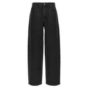 Rotate Birger Christensen Garment-Dyed Black Jeans With Tone-On-Tone Studs - NWT